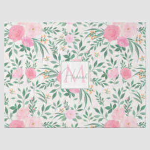 Elegant White Pink Flowers Watercolor Floral Tissue Paper