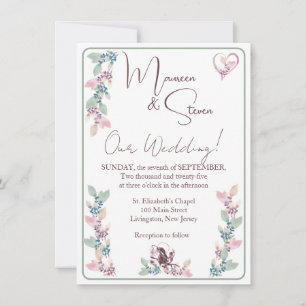 Elegant White, Pink & Green Hues Floral Wedding Invitation