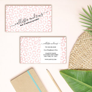 Elegant White Pink Leopard Cheetah Animal Print Business Card