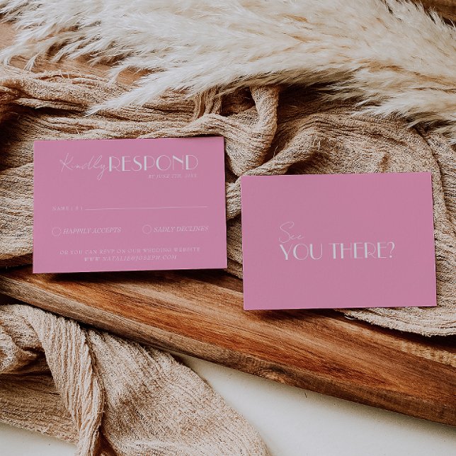 Elegant White Pink Minimalist Bright Wedding RSVP Card (Creator Uploaded)