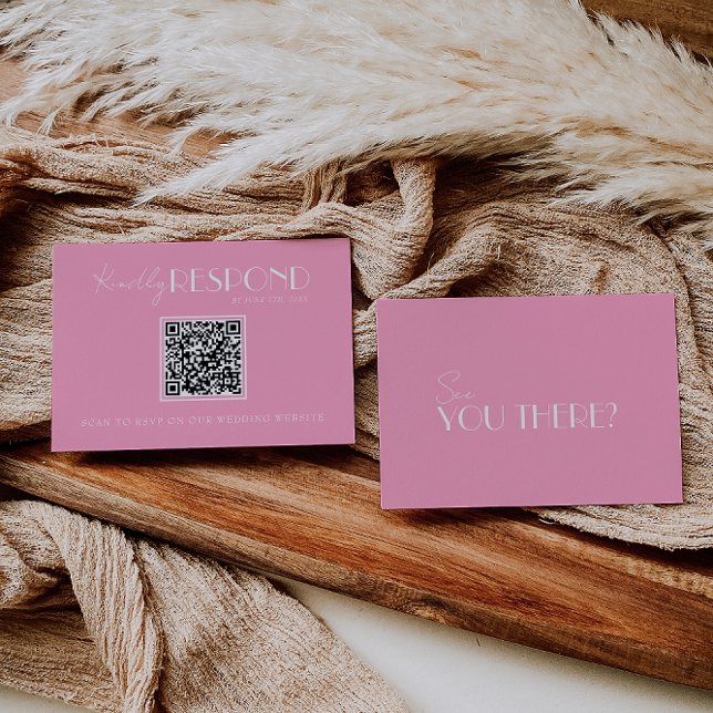 Elegant White Pink Minimalist QR Code Wedding RSVP Card (Creator Uploaded)