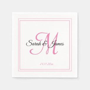 Elegant White & Pink Monogram Wedding Paper Napkin