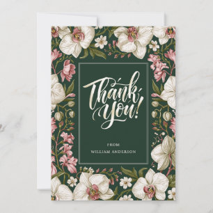 Elegant White & Pink Orchid Personalised Thank You Card