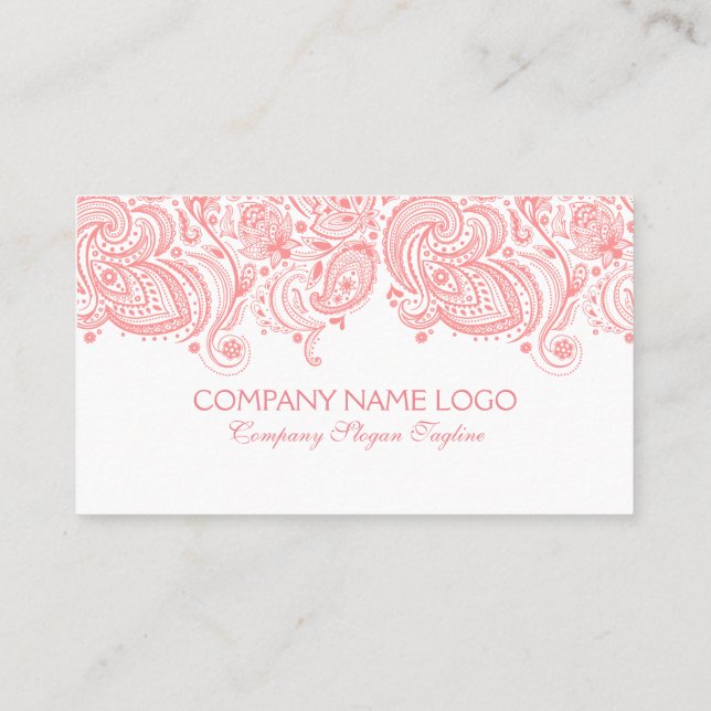 Elegant White & Pink Paisley Lace Appointment Card (Back)