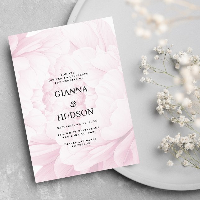 Elegant white pink peony watercolor floral wedding invitation (Elegant white pink peony watercolor floral wedding)