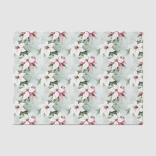 Elegant White Pink Poinsettias Christmas Tissue Paper