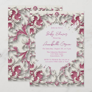Elegant White & Pink Rococo Girl Baby Shower Invitation