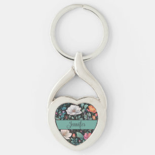 Elegant White Pink Rose Personalised Key Ring