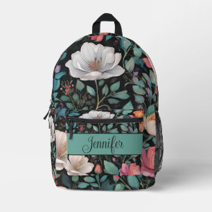Elegant White Pink Rose Personalised Printed Backpack