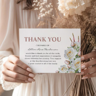 Elegant White & Pink Roses Funeral Thank You Card