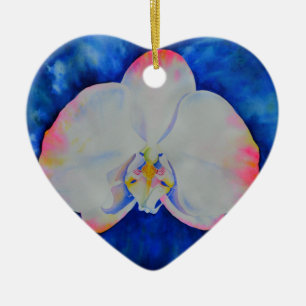 Elegant white pink watercolor floral orchid  ceramic tree decoration