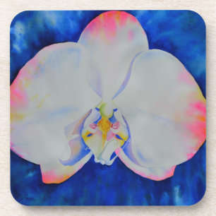 Elegant white pink watercolor floral orchid coaster