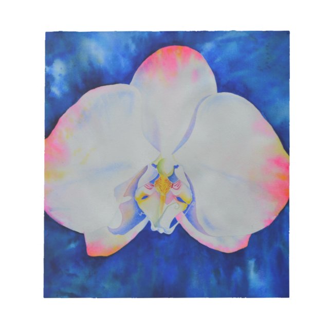 Elegant white pink watercolor floral orchid  notepad (Front)