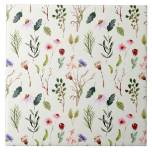 Elegant white &pink wildflower watercolor tile