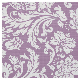Elegant White & Plum Purple Floral Damasks Fabric