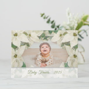 Elegant White Poinsettia Baby Flat Photo Card