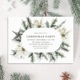 Elegant White Poinsettia Bohemian Christmas Party Invitation