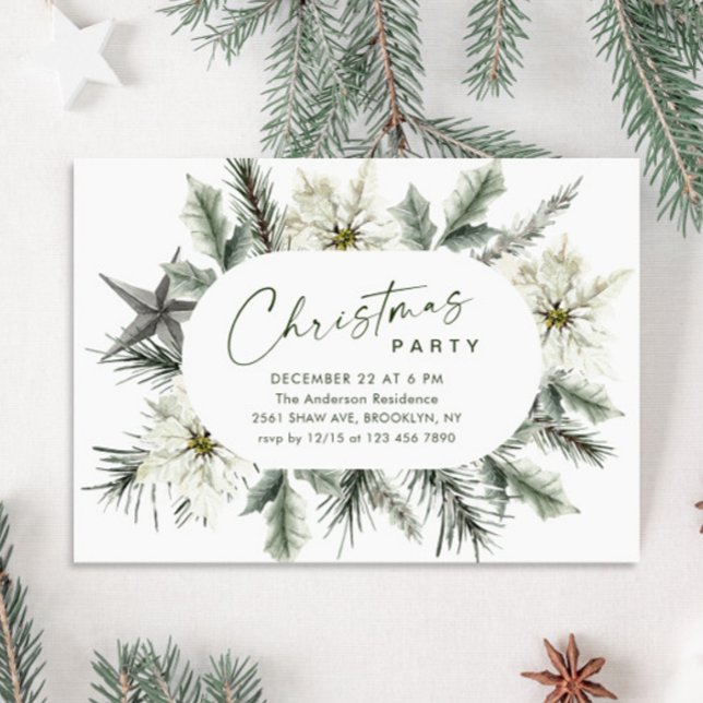 Elegant White Poinsettia Bohemian Christmas Party Invitation (Creator Uploaded)