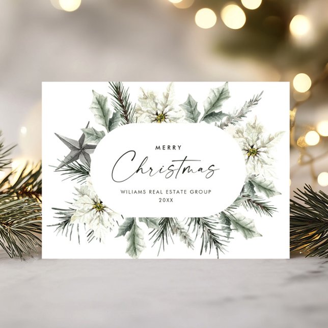 Elegant White Poinsettia Christmas Corporate Holiday Card (Creator Uploaded)