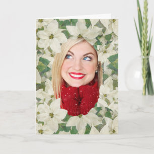 Elegant White Poinsettia Garden Vertical Photo Holiday Card