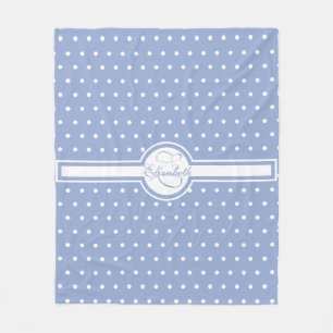 Elegant White Polka Dots on Blue Monogram Fleece Blanket