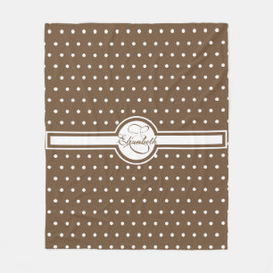 Elegant White Polka Dots on Brown Monogram Fleece Blanket