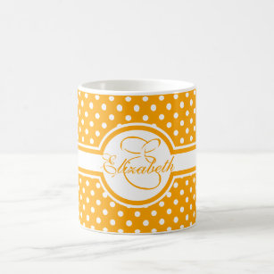 Elegant White Polka Dots on Orange Monogram Coffee Mug