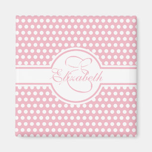 Elegant White Polka Dots on Pink Monogram Magnet