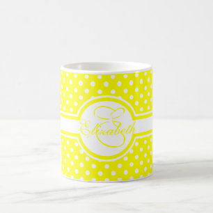 Elegant White Polka Dots on Yellow Monogram Coffee Mug