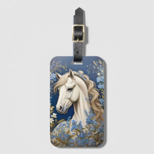 Elegant White Pony And Forget-Me-Nots Luggage Tag