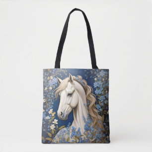 Elegant White Pony And Forget-Me-Nots Tote Bag