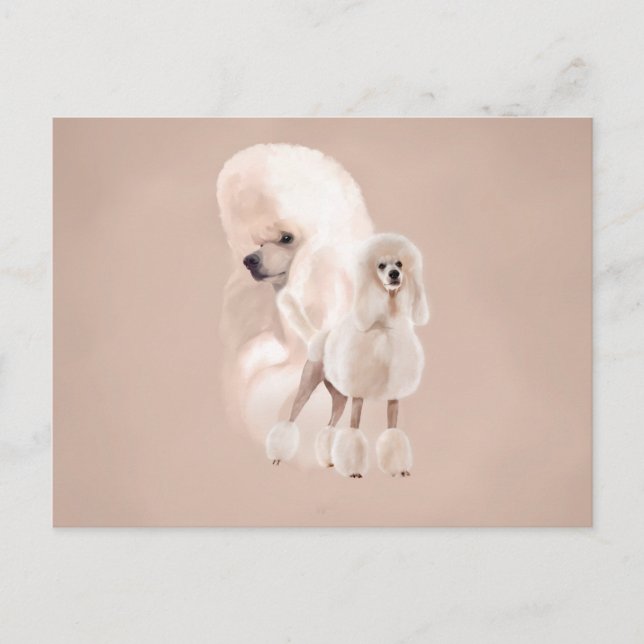 Elegant White Poodle Pastel Collage Postcard (Front)