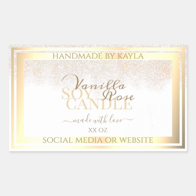 Elegant White Product Packaging Labels Gold Frame (Front)