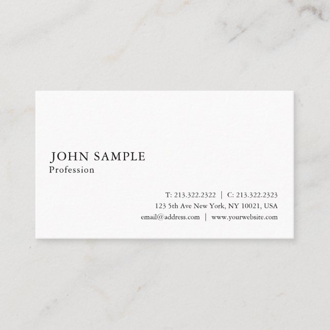 Elegant White Professional Simple Plain Modern Business Card (Front)