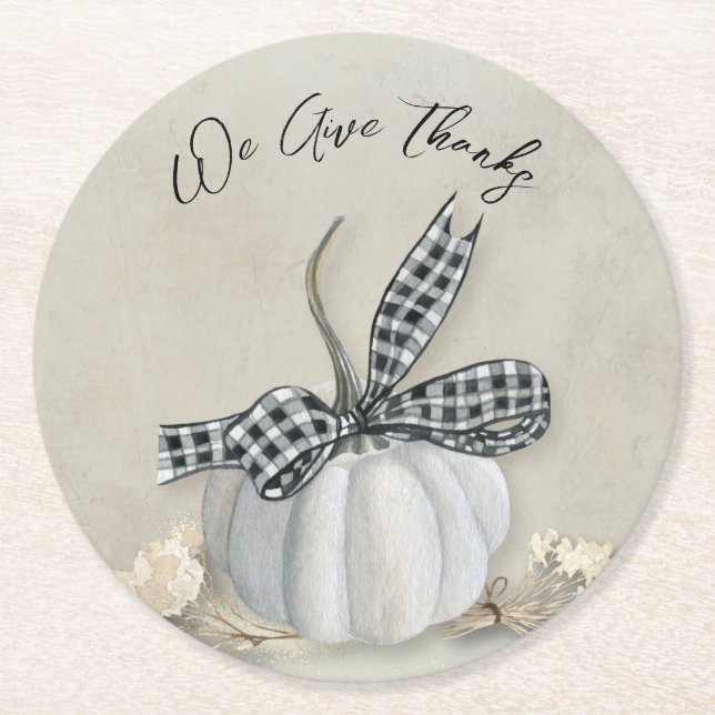 Elegant White Pumpkin Autumn Fall Thanksgiving Round Paper Coaster (Front)