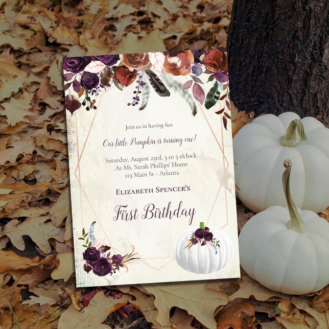 Elegant White Pumpkin Baby First Birthday Invitation (Creator Uploaded)
