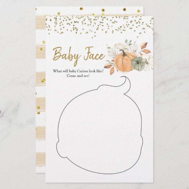 Elegant White Pumpkin Baby Shower Baby Face (Front/Back)