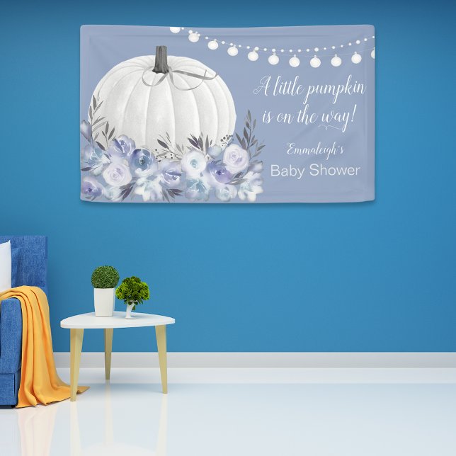 Elegant White Pumpkin Baby Shower Dusty Blue Banner (Creator Uploaded)
