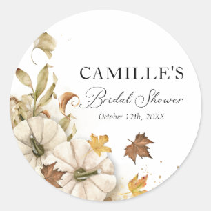 Elegant White Pumpkin Bridal Shower Round Classic Round Sticker