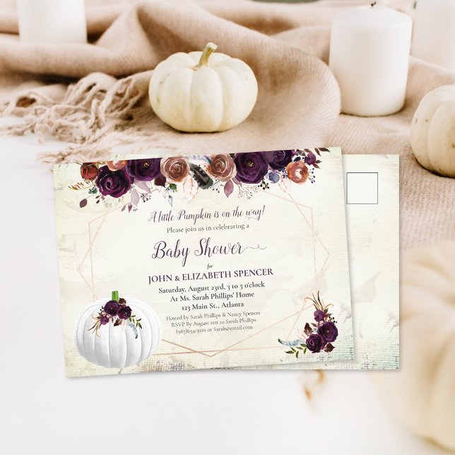 Elegant White Pumpkin Couples Baby Shower Postcard (Creator Uploaded)