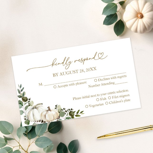 Elegant White Pumpkin Greenery Fall Wedding RSVP Enclosure Card (Creator Uploaded)