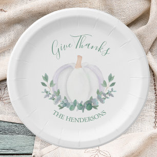 Elegant White Pumpkin Thanksgiving Paper Plate
