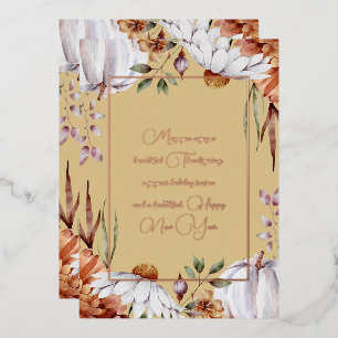 Elegant White Pumpkins & Flowers Rose Gold Script
