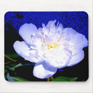 Elegant white purple blue floral flower peony mouse pad