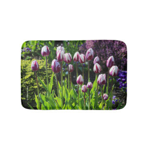 Elegant White Purple Flaming Flag Triumph Tulips Bath Mat