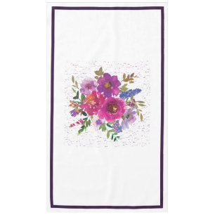 Elegant White Purple Flower Wedding Tablecloth