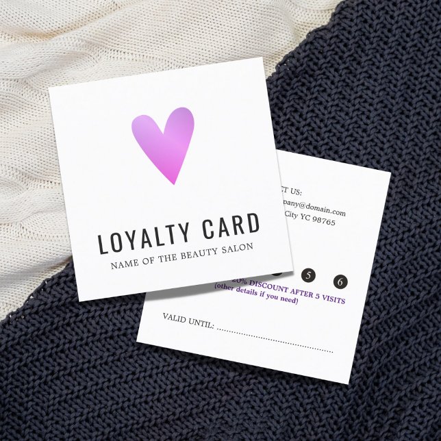 Elegant White Purple Heart Beauty Salon Loyalty Card (Creator Uploaded)