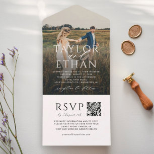 Elegant White QR Code Photo Wedding All In One Invitation