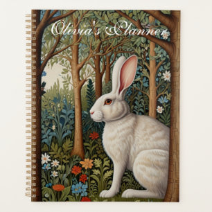 Elegant white rabbit boho retro woodland forest planner