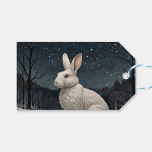 Elegant white rabbit Christmas snowy woodland  Gift Tags